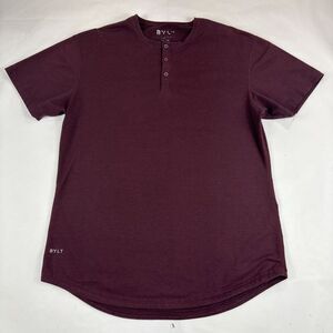 Bylt Drop Out Short‎ Sleeve Henley Shirt Mens L Red Short Sleeve 1/4 Button Gym